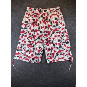 Blue Ocean Mens 40 Camo Cargo Shorts Red Black White Linen Blend Drawstring Hem